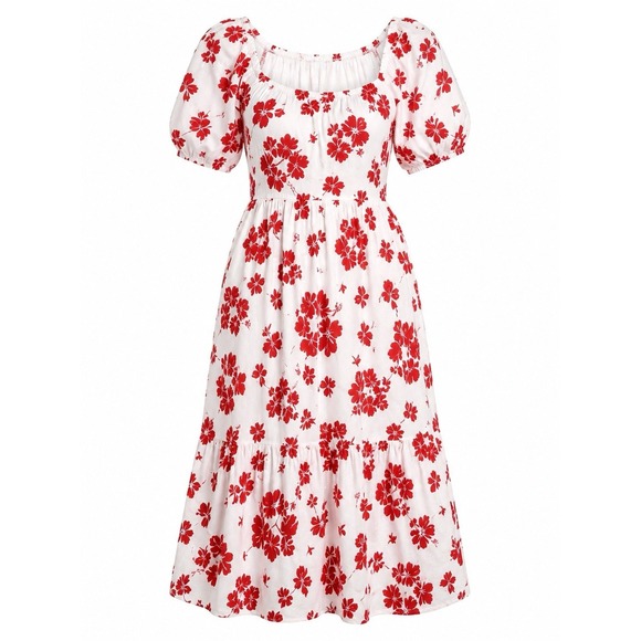 J. Crew Factory Dresses & Skirts - J.Crew Factory Dress M White Red Hawaiian Floral Midi Tropical Pockets